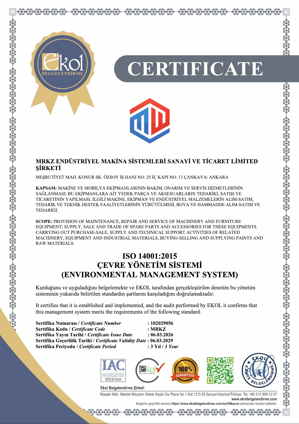 Management system certificates — Certificate page 2